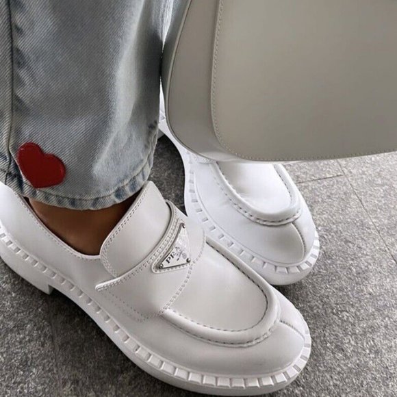 NIB$1200 Prada Spazzolato Triangle Logo Platform Leather Slip-On Loafers 39 - Picture 3 of 13